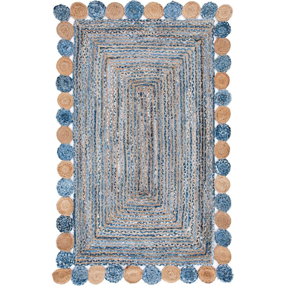 image:imageSAFAVIEH Cape Cod Collection 8 x 10 Green Natural CAP201Y Handmade Boho Braided Jute amp Cotton Living Room Dining Bedroom Area RugBlueBeige