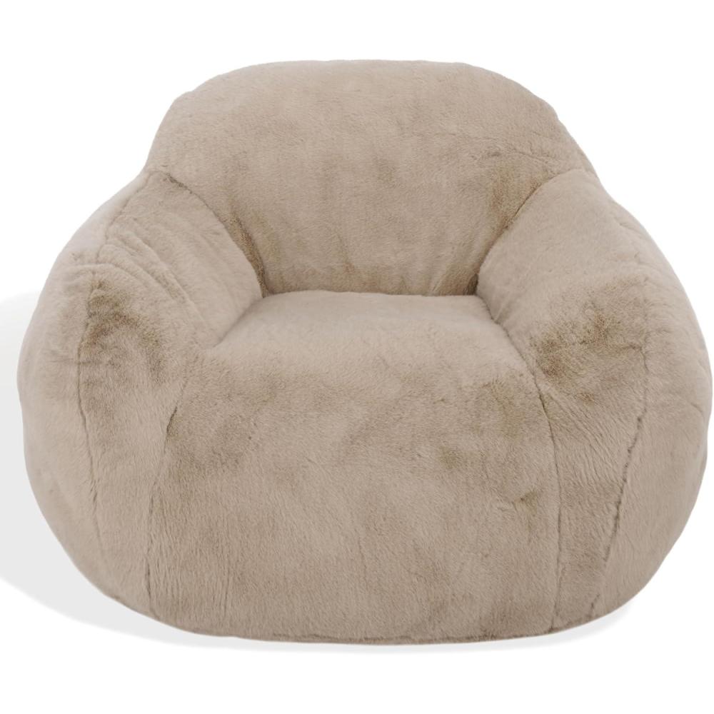 image:imageSAFAVIEH Couture Collection  Lorianna Cream Faux Fur Bean Bag Chair Oversized Lounge Seating Fully Assembled Made in USA SFV2010ALight Brown