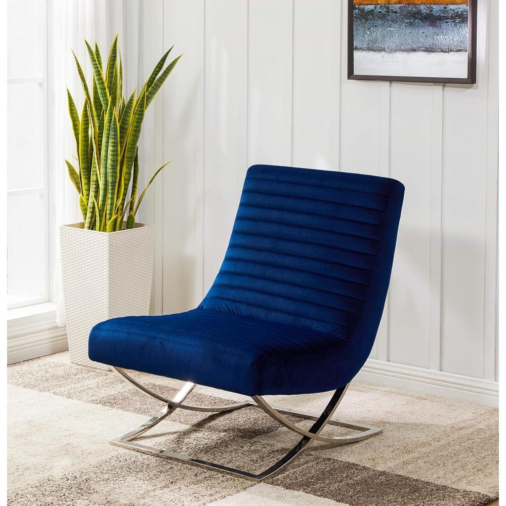 image:imageSAFAVIEH Couture Home Collection Ramsay Navy Tufted Velvet Upholstered Living Room Bedroom Office Lounge Accent Chair SFV4761ANavy