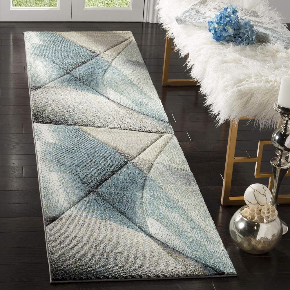 image:imageSAFAVIEH Hollywood Collection Area Rug 9 x 12 Beige amp Blue MidCentury Modern Design NonShedding amp Easy Care Ideal for High Traffic Areas in Living Room Bedroom HLW715BGreyTeal