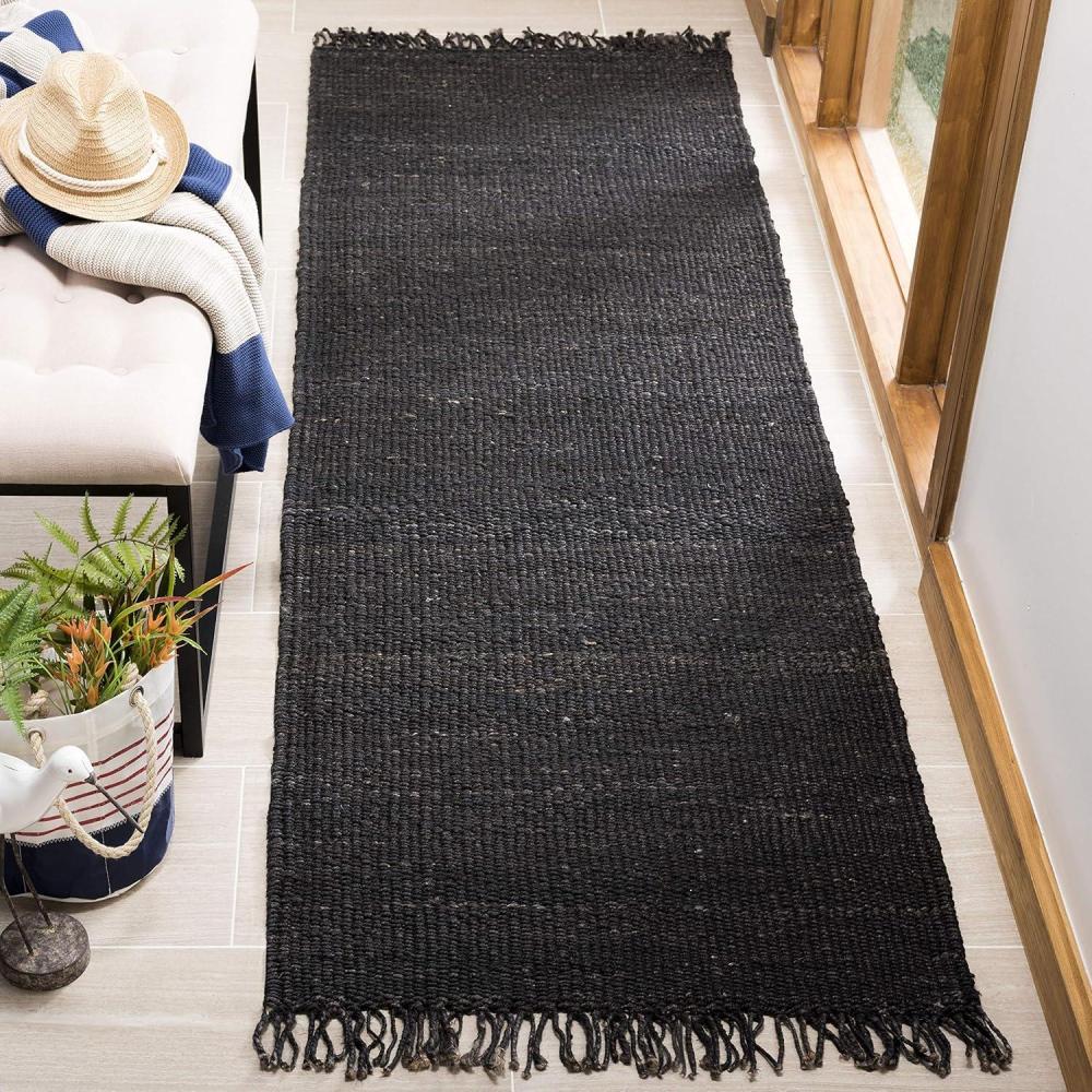 image:imageSAFAVIEH Natural Fiber Collection Area Rug 8 x 10 Blue Handmade Boho Fringe Woven Jute Ideal for High Traffic Areas in Living Room Bedroom NF368EBlack
