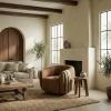 SAFAVIEH Couture – Florentina Swivel Accent Chair – Light Brown Performance Fabric – Fully Assembled – Ideal for Living Room, Bedroom, 18.5″ Seat Height (SFV2406A)(Brown)
