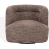 SAFAVIEH Couture – Joangela Barrel Back Swivel Accent Chair – Taupe Chenille – Fully Assembled, Solid Wood – Ideal for Living Room, Bedroom, 35″ W x 32.8″ D x 28.5″ H (SFV4887A)(Dark Brown)