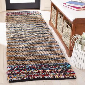 SAFAVIEH Area Rug 8×10 – Cape Cod Collection – Large – Natural & Blue, Handmade Jute & Cotton, Ideal for Living Room, Bedroom, Office, Dining Space (CAP369A)(Natural/Blue)