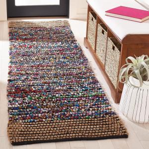 SAFAVIEH Area Rug 8×10 – Cape Cod Collection – Large – Natural & Blue, Handmade Jute & Cotton, Ideal for Living Room, Bedroom, Office, Dining Space (CAP370A)(Natural/Blue)