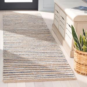 SAFAVIEH Area Rug 8×10 – Cape Cod Collection – Large – Natural & Green, Geometric Design, Ideal for Living Room, Bedroom, Office, Dining Space (CAP151Y)(Natural/Blue)