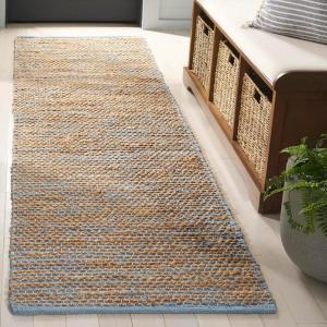 SAFAVIEH Area Rug 8×10 – Cape Cod Collection – Large – Pink & Natural, Handmade Jute & Cotton, Ideal for Living Room, Bedroom, Dining Space (CAP236U)(Blue/Natural)