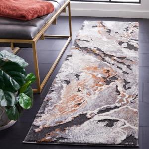 SAFAVIEH Area Rug 8×10 – Cyrus Shag Collection – Large – Blue & Beige, Modern Abstract Design, Non-Shedding & Easy Cleaning, Ideal for Living Room, Bedroom, Office, Dining Space (CYR121M)(Dark Grey/Orange)