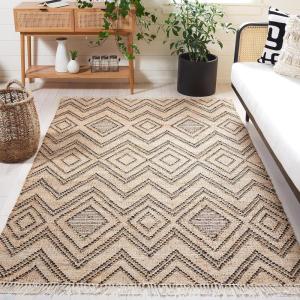 SAFAVIEH Area Rug 8×10 – Natural Fiber Collection – Large – Black & Natural, Handmade Flat Weave Jute & Wool, Boho Farmhouse Tassel Fringe, Ideal for Living Room, Bedroom, Dining Space (NF223Z)(Black/Natural)
