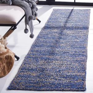 SAFAVIEH Area Rug 8×10 – Natural Fiber Collection – Large – Black & Natural, Handmade Wool & Jute, Ideal for Living Room, Bedroom, Dining Space (NFB950Z)(Blue/Natural)