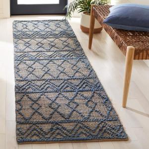 SAFAVIEH Area Rug 8×10 – Natural Fiber Collection – Large – Blue & Natural, Handmade Flat Weave Jute, Boho Moroccan Trellis Pattern, Ideal for Living Room, Bedroom, Dining Space (NF221M)(Blue/Natural)