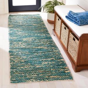 SAFAVIEH Area Rug 8×10 – Natural Fiber Collection – Large – Dark Green & Natural, Handmade Flat Weave Jute, Ideal for Living Room, Bedroom, Dining Space (NF376Y)(Dark Green/Natural)