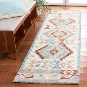 SAFAVIEH Area Rug 8×10 – Natural Fiber Collection – Large – Natural & Beige, Handmade Flat Weave Jute & Wool, Farmhouse Geometric Design, Ideal for Living Room, Bedroom, Dining Space (NF381A)(Ivory/Blue)