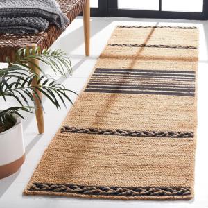 SAFAVIEH Area Rug 8×10 – Natural Fiber Collection – Large – Natural & Brown, Handmade Braided Jute, Stripe Pattern, Ideal for Living Room, Bedroom, Dining Space (NFB262T)(Natural/Black)