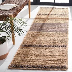 SAFAVIEH Area Rug 8×10 – Natural Fiber Collection – Large – Natural & Brown, Handmade Braided Jute, Stripe Pattern, Ideal for Living Room, Bedroom, Dining Space (NFB262T)(Natural/Brown)