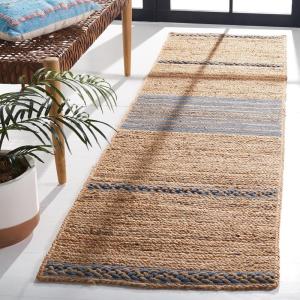 SAFAVIEH Area Rug 8×10 – Natural Fiber Collection – Large – Natural & Brown, Handmade Braided Jute, Stripe Pattern, Ideal for Living Room, Bedroom, Dining Space (NFB262T)(Natural/Grey)