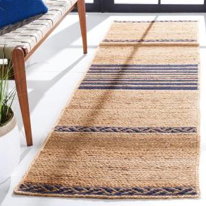 SAFAVIEH Area Rug 8×10 – Natural Fiber Collection – Large – Natural & Brown, Handmade Braided Jute, Stripe Pattern, Ideal for Living Room, Bedroom, Dining Space (NFB262T)(Natural/Navy)