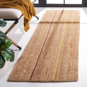 SAFAVIEH Area Rug 8×10 – Natural Fiber Collection – Large – Natural & Gold, Handmade Flat Weave Jute, Farmhouse Stripe Pattern, Ideal for Living Room, Bedroom, Dining Space (NF810D)(Natural/Gold)