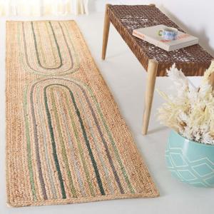 SAFAVIEH Area Rug 8×10 – Natural Fiber Collection – Large – Natural & Green, Handmade Jute, Rustic Farmhouse Style, Ideal for Living Room, Bedroom, Dining Space (NF894A)(Natural/Green)