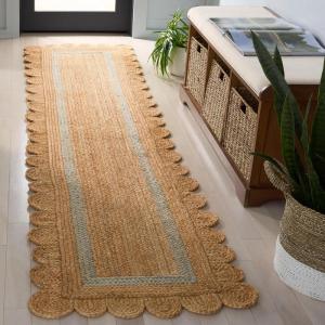 SAFAVIEH Area Rug 8×10 – Natural Fiber Collection – Large – Natural & Ivory, Handmade Jute, Rustic Farmhouse Style, Ideal for Living Room, Bedroom, Dining Space (NF896A)(Natural/Light Blue)