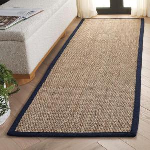 SAFAVIEH Area Rug 8×10 – Natural Fiber Collection – Large – Natural & Ivory, Seagrass, Ideal for Living Room, Bedroom, Dining Space (NF111J)(Natural/Navy Blue)