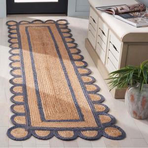 SAFAVIEH Area Rug 8×10 – Natural Fiber Collection – Large – Natural & Olive, Handmade Jute, Ideal for Living Room, Bedroom, Dining Space (NFB125X)(Natural/Blue)