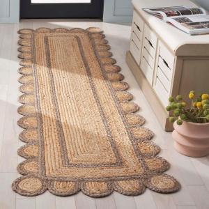 SAFAVIEH Area Rug 8×10 – Natural Fiber Collection – Large – Natural & Olive, Handmade Jute, Ideal for Living Room, Bedroom, Dining Space (NFB125X)(Natural/Grey)
