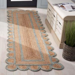SAFAVIEH Area Rug 8×10 – Natural Fiber Collection – Large – Natural & Olive, Handmade Jute, Ideal for Living Room, Bedroom, Dining Space (NFB125X)(Natural/Light Blue)