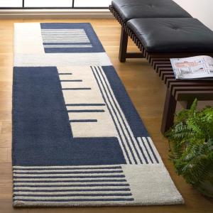 SAFAVIEH Area Rug 8×10 – Rodeo Drive Collection – Large – Navy & Ivory, Handmade Wool, Mid-Century Modern Design, Ideal for Living Room, Bedroom, Office, Dining Space (RD176N)(Navy/Ivory)