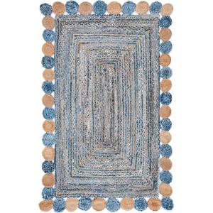 SAFAVIEH Cape Cod Collection 8′ x 10′ Green / Natural CAP201Y Handmade Boho Braided Jute & Cotton Living Room Dining Bedroom Area Rug(Blue/Beige)