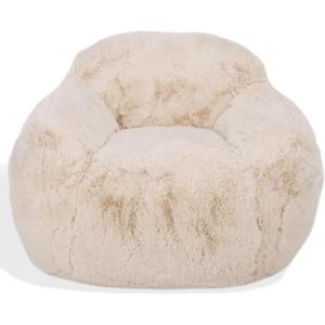 SAFAVIEH Couture Collection – Lorianna Cream Faux Fur Bean Bag Chair, Oversized Lounge Seating, Fully Assembled, Made in USA (SFV2010A)(Creme)