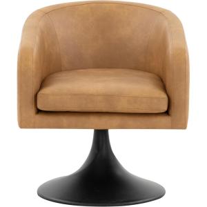 SAFAVIEH Couture Collection Gonzalez Mid-Century Modern Light Brown Faux Leather/Black Pedestal Chair(Light Brown/Black)