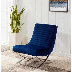 SAFAVIEH Couture Home Collection Ramsay Navy Tufted Velvet Upholstered Living Room Bedroom Office Lounge Accent Chair SFV4761A(Navy)