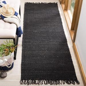 SAFAVIEH Natural Fiber Collection Area Rug – 8′ x 10′, Blue, Handmade Boho Fringe Woven Jute, Ideal for High Traffic Areas in Living Room, Bedroom (NF368E)(Black)