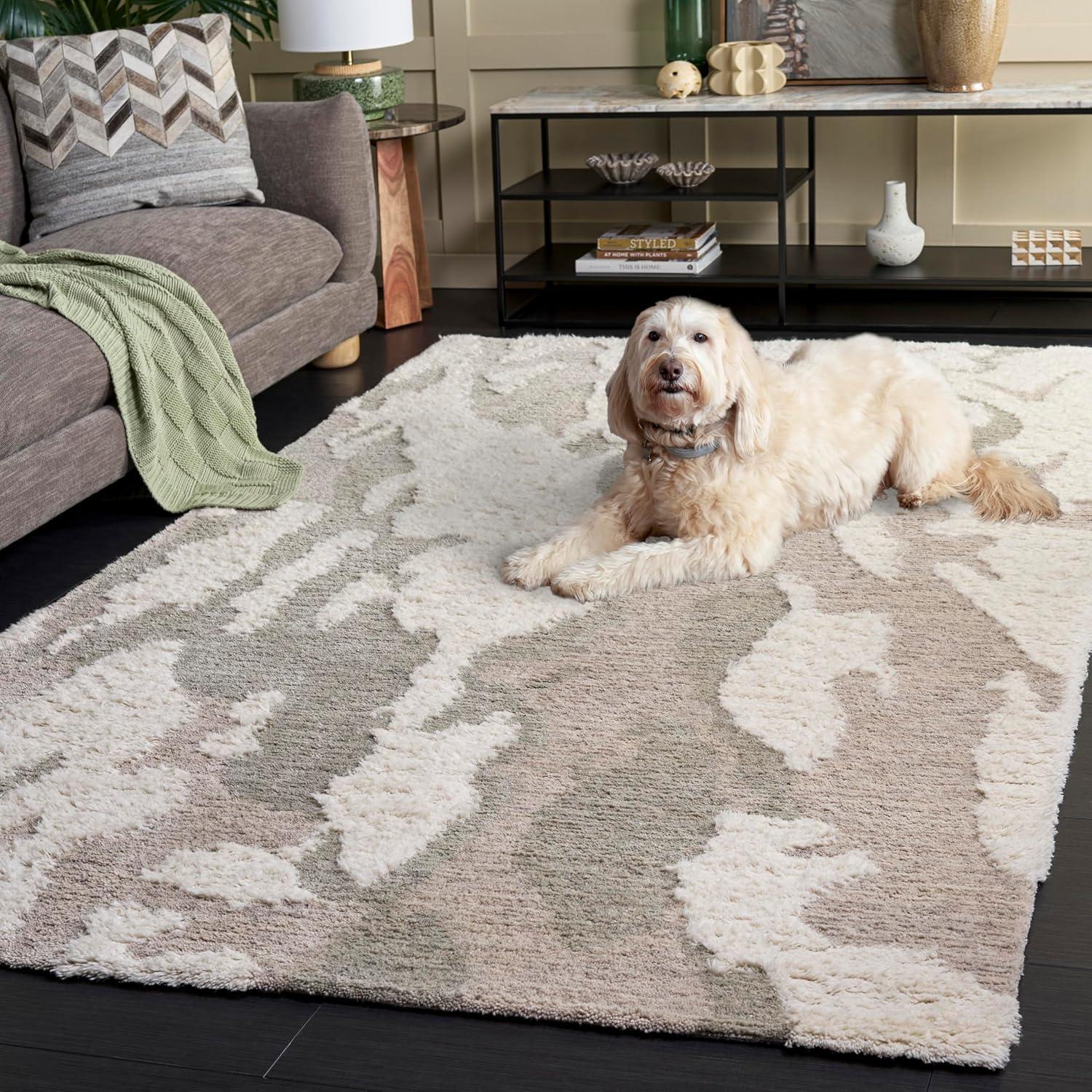 image:imageSAFAVIEH Area Rug 5x8 Casablanca Collection Grey amp Ivory Handmade Wool HighLow Shaggy Pile Ideal for Living Room Bedroom Dining Space CSB442FGreyIvory