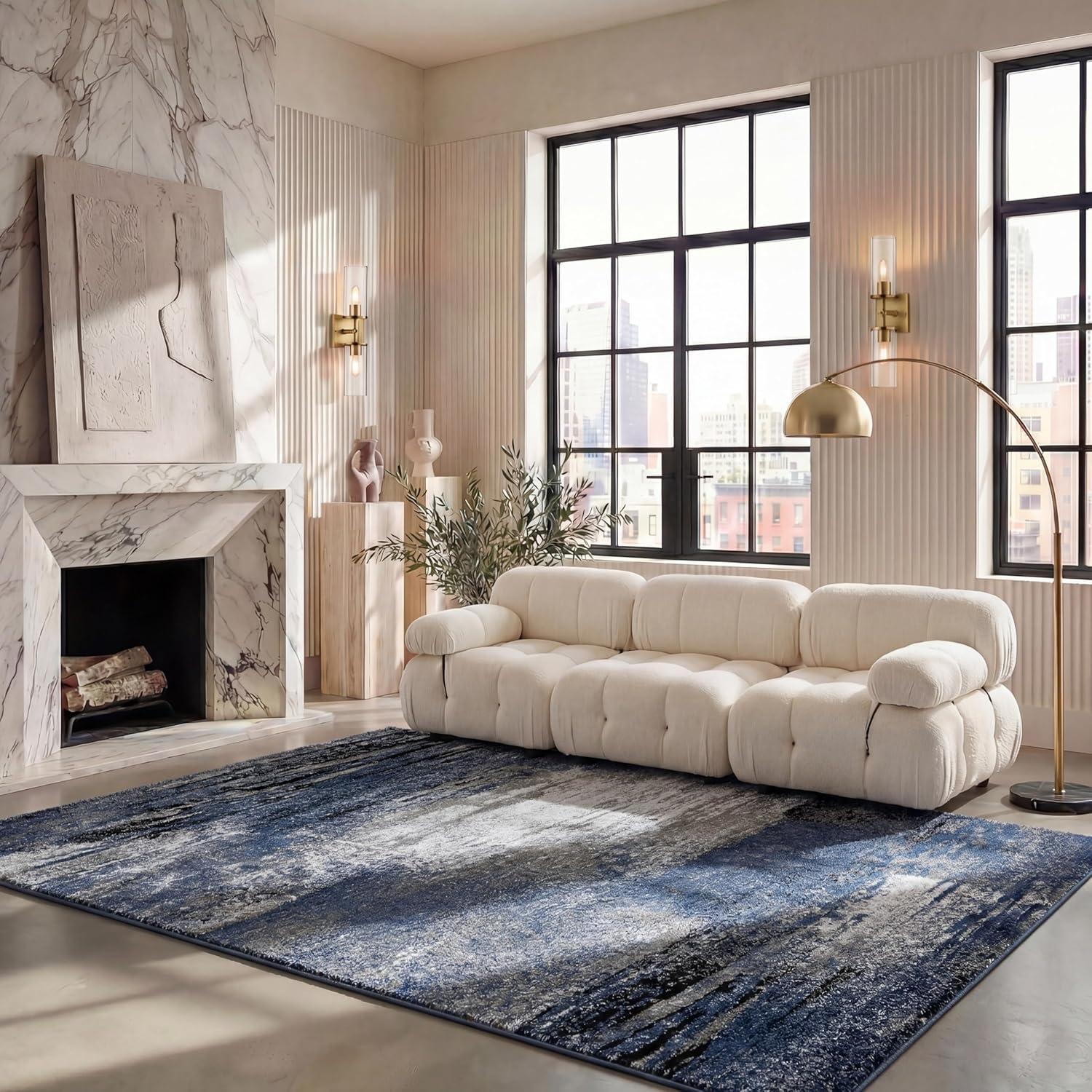 image:imageSAFAVIEH Area Rug 8x10 Adirondack Collection Large Silver amp Black Modern Abstract Design NonShedding amp Easy Cleaning Ideal for Living Room Bedroom Office Dining Space ADR112AGreyBlue