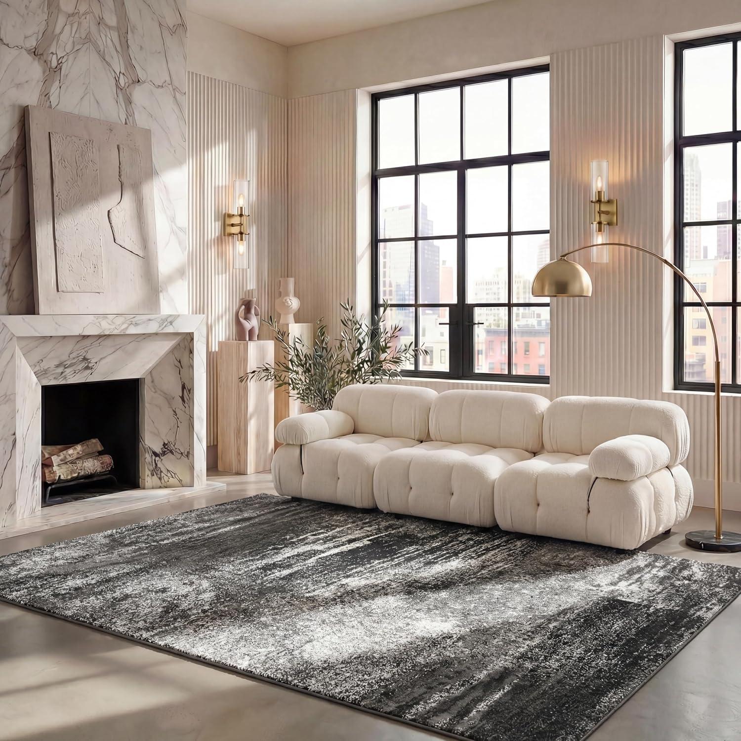 image:imageSAFAVIEH Area Rug 8x10 Adirondack Collection Large Silver amp Black Modern Abstract Design NonShedding amp Easy Cleaning Ideal for Living Room Bedroom Office Dining Space ADR112ASilverBlack