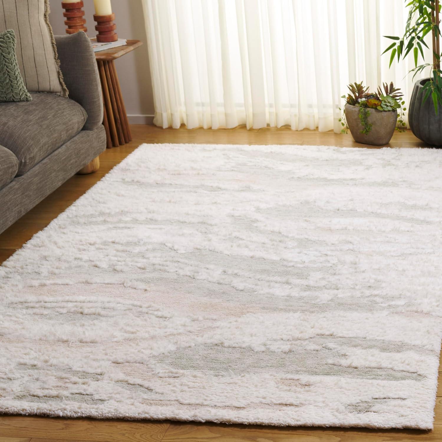image:imageSAFAVIEH Area Rug 8x10 Casablanca Collection Large Ivory amp Sage Handmade Wool HighLow Shaggy Pile Ideal for Living Room Bedroom Dining Space CSB441AIvorySage