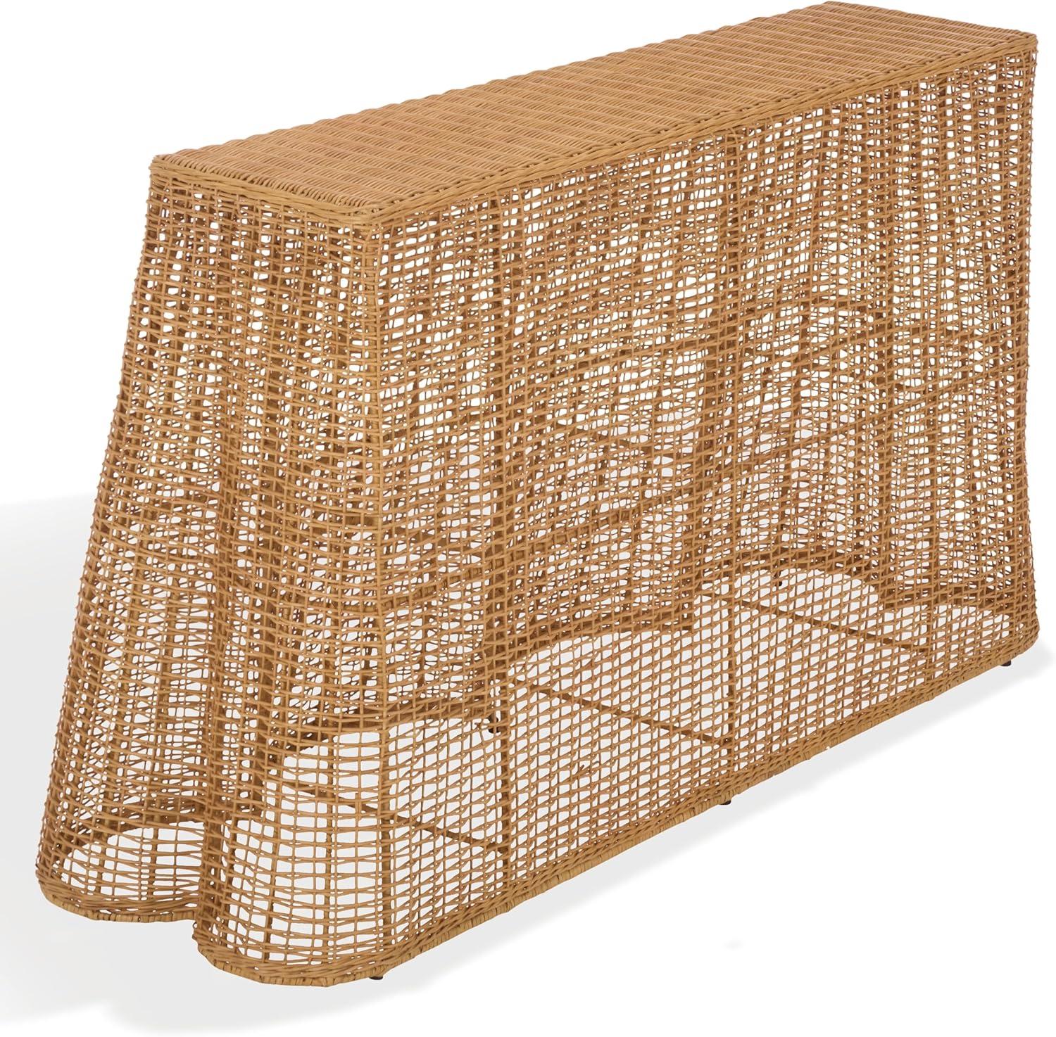 image:imageSAFAVIEH Couture Jilliette Natural Rattan Console Table Handwoven Boho Coastal Design Sculptural Base Fully Assembled Ideal for Entryway Living Room 52 W x 193 D x 315 H CWK3024ANatural