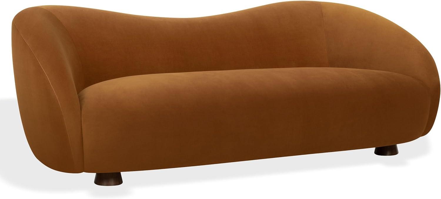 image:imageSAFAVIEH Couture Jocelyne Sofa Modern Curved Design Brown Velvet amp Walnut Ideal for Living Room Family Room 85 W x 368 D x 30 H SFV7519ABrownWalnut