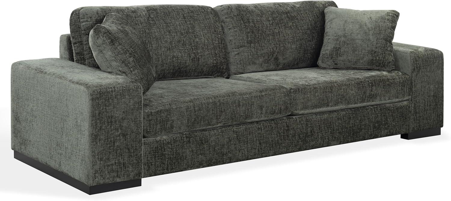 image:imageSAFAVIEH Couture Oakleigh Sofa Contemporary Style Dark Green Chenille Upholstery Ideal for Living Room Family Room 98 W x 35 D x 33 H SFV6121BDark Green
