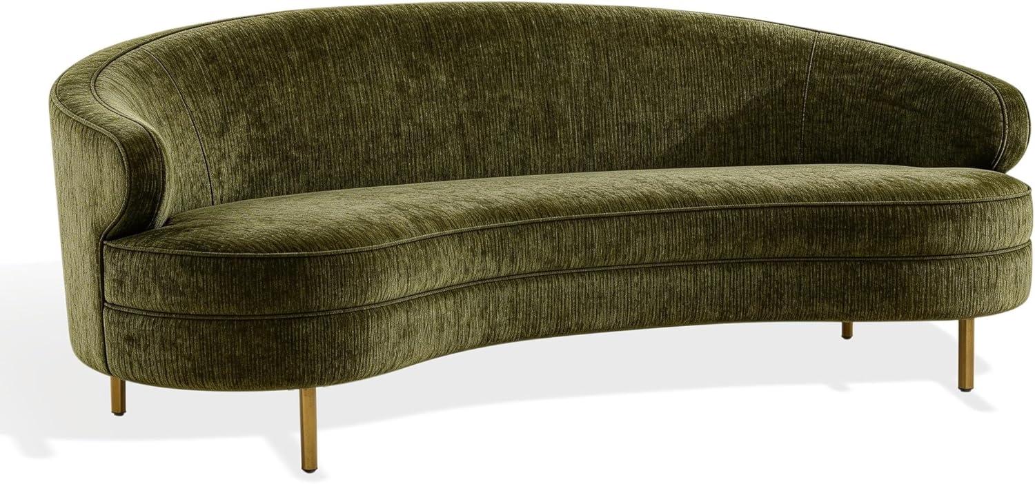 image:imageSAFAVIEH Couture Primrose Curved Sofa Olive Green Chenille Upholstery Ideal for Living Room Family Room 894 W x 44 D x 33 H SFV4715G
