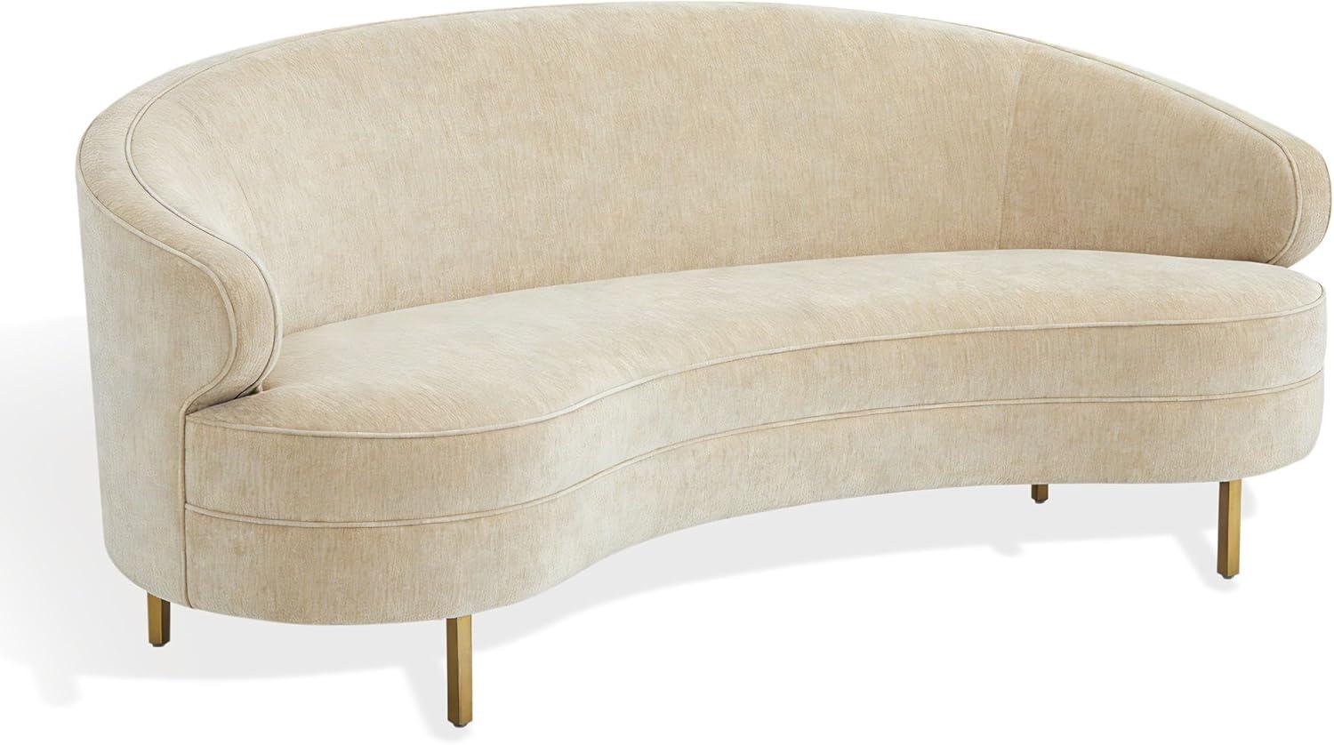 image:imageSAFAVIEH Couture Primrose Curved Sofa Taupe Chenille Upholstery Ideal for Living Room Family Room 894 W x 44 D x 33 H SFV4715F