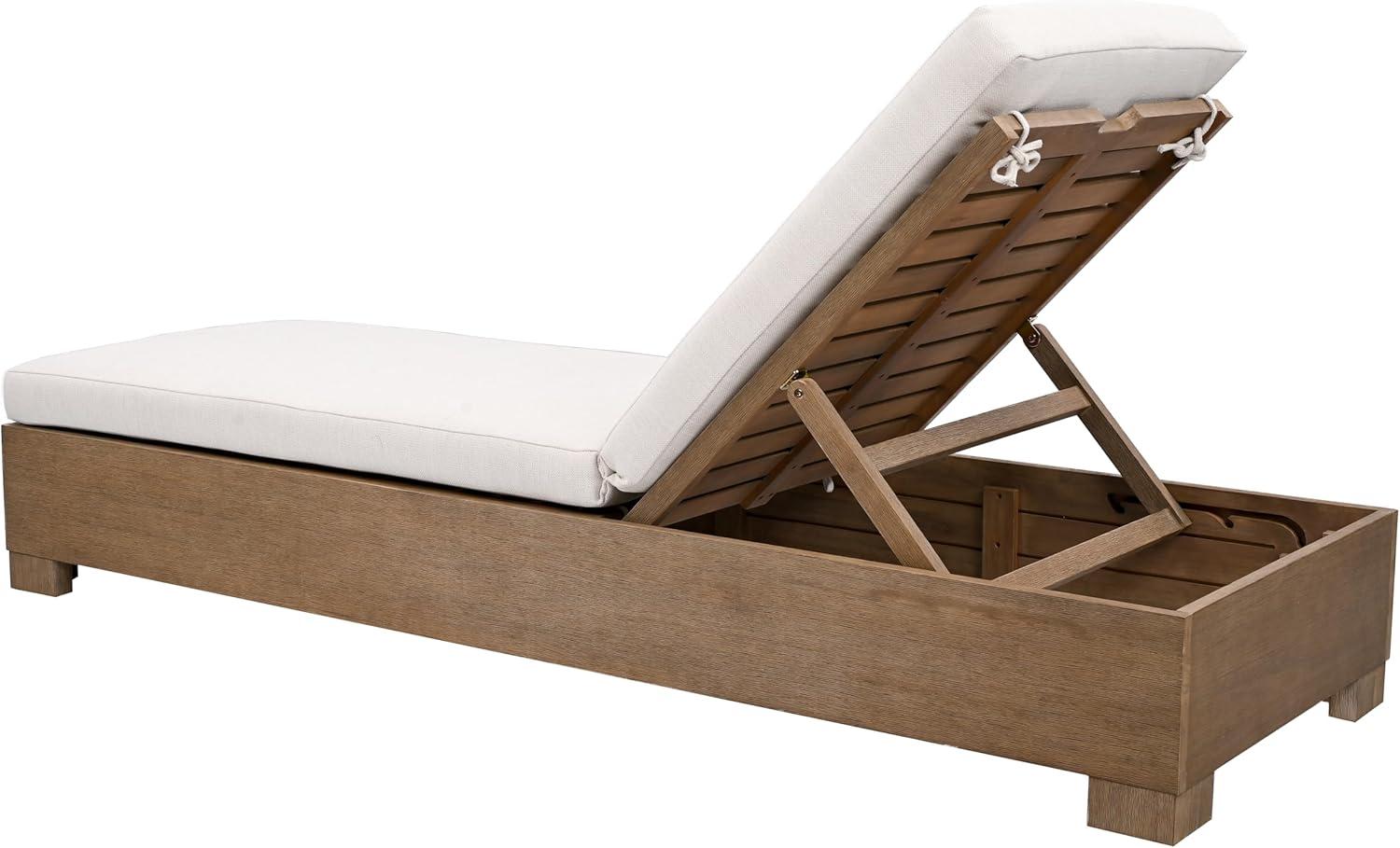 image:imageSAFAVIEH Couture Outdoor Collection Blanquilla NaturalBeige Cushion Solid Wood Chaise Lounge Chair