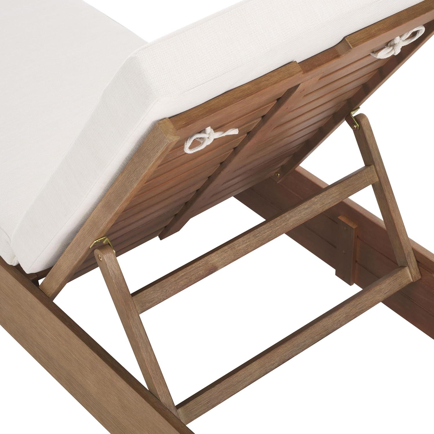 image:imageSAFAVIEH Couture Outdoor Collection Blanquilla NaturalBeige Cushion Solid Wood Chaise Lounge Chair
