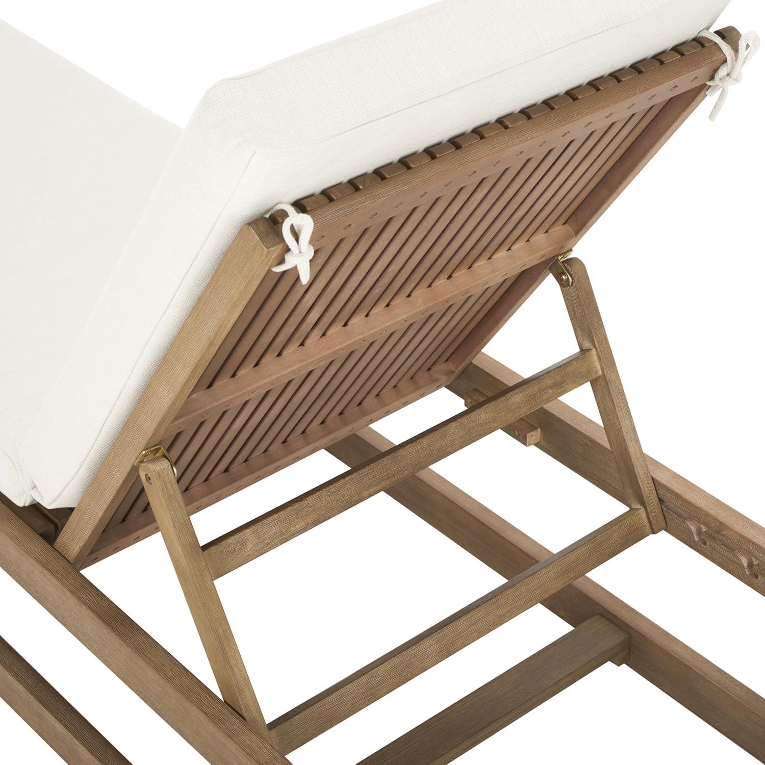 image:imageSAFAVIEH Couture Outdoor Collection Saint Vincent NaturalBeige Cushion Solid Wood Chaise Lounge Chair