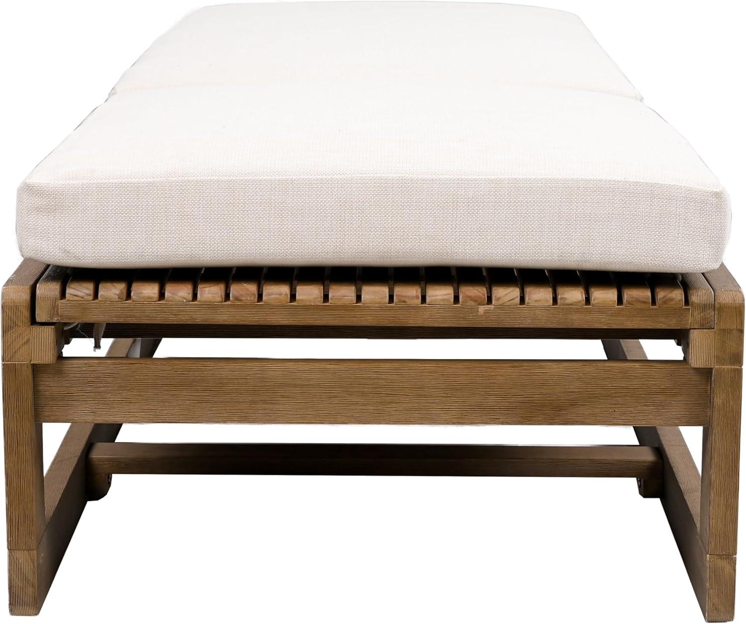 image:imageSAFAVIEH Couture Outdoor Collection Saint Vincent NaturalBeige Cushion Solid Wood Chaise Lounge Chair