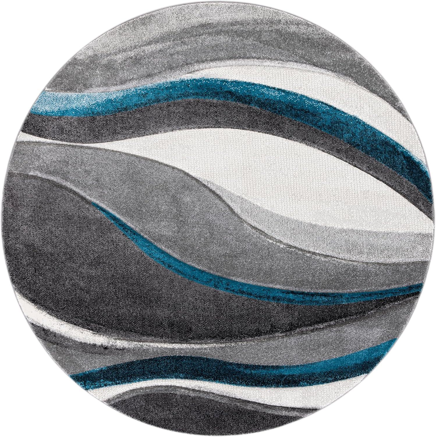 image:imageSAFAVIEH Hollywood Collection Area Rug 53 x 76 Grey amp Blue MidCentury Modern Design NonShedding amp Easy Care Ideal for High Traffic Areas in Living Room Bedroom HLW766FGreyTurquoise