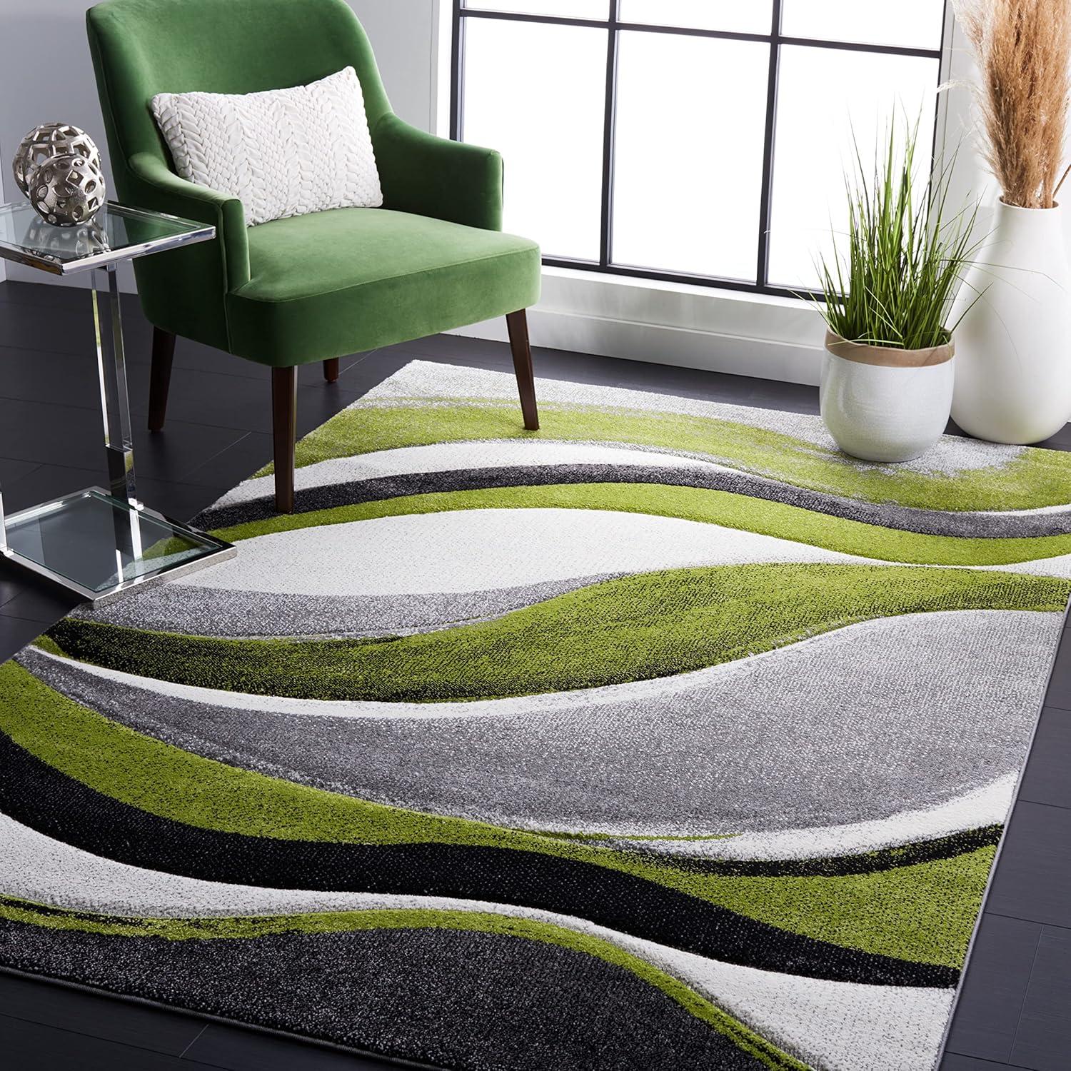 image:imageSAFAVIEH Hollywood Collection Area Rug 53 x 76 Grey amp Blue MidCentury Modern Design NonShedding amp Easy Care Ideal for High Traffic Areas in Living Room Bedroom HLW766FGreyGreen