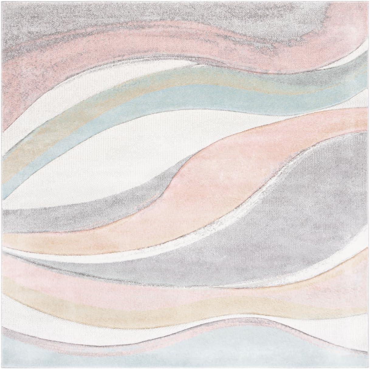 image:imageSAFAVIEH Hollywood Collection Area Rug 53 x 76 Grey amp Blue MidCentury Modern Design NonShedding amp Easy Care Ideal for High Traffic Areas in Living Room Bedroom HLW766FGreyPink
